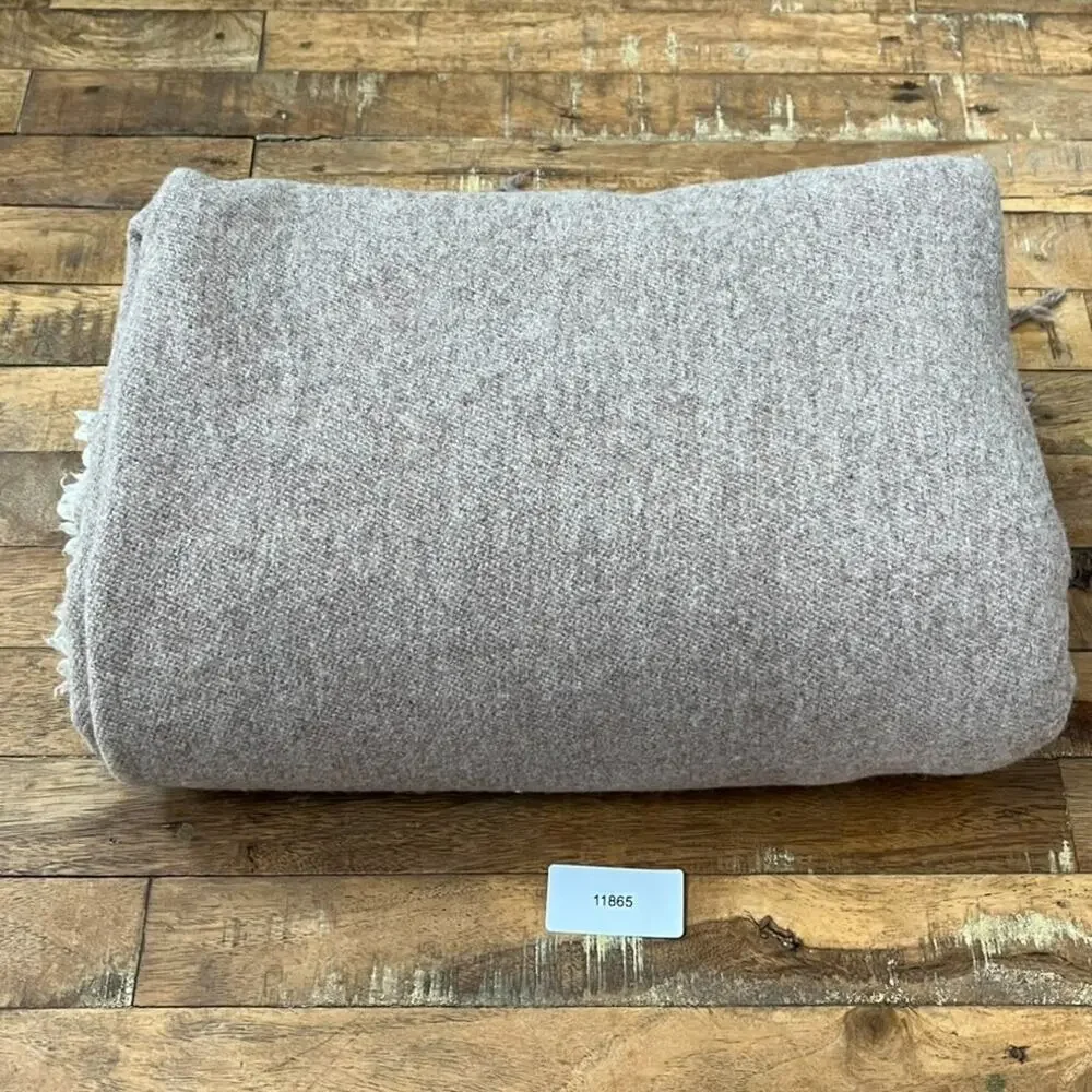 Taupe Throw Blanket Knotted Fringe Wool 67